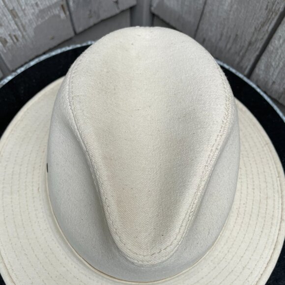 x2 Henschel Leather Fedora Hat Lot of 2 Vtg Brown and Cream Medium Made USA - Picture 14 of 16